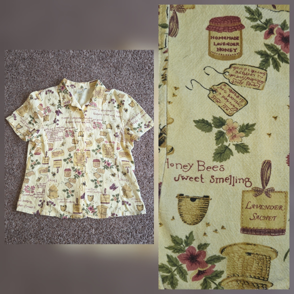 Vtg Shirt Bees Hives Garden Nature Cottagecore Focus Size L Butter Yellow Usa